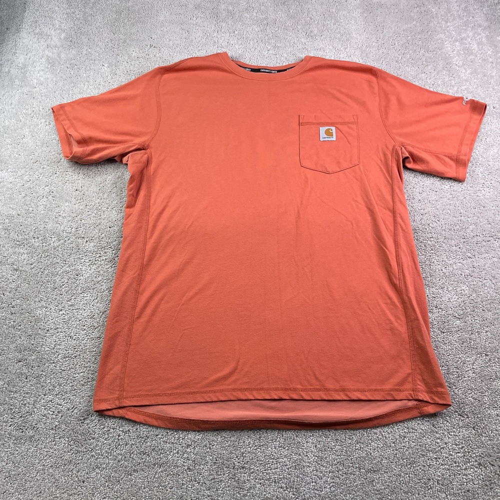 Carhartt Shirt Mens Large Orange‎ Force Relaxed Fit Short Sleeve Pocket Tee Work